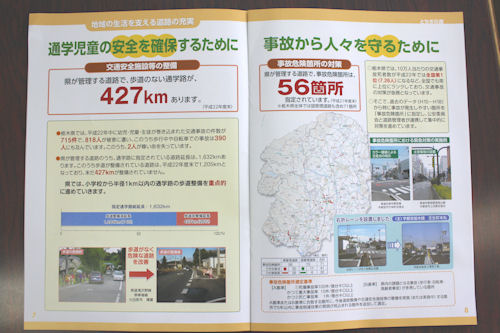 配布された資料には、栃木の道路の現状が書かれています