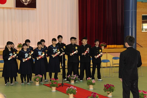 3月9日に行われた逆川中学校卒業式