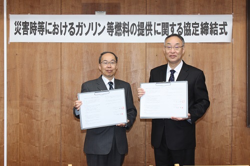 栃木県石油協同組合茂木地区長 稲見康さん あいさつ 「協定を結ぶことで、万が一の時の優先給油に努めたい」