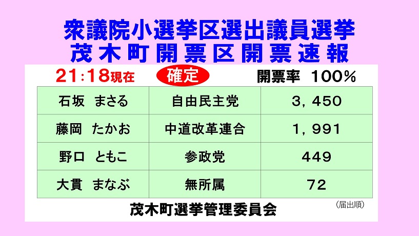 衆議院議員総選挙　小選挙区　確定